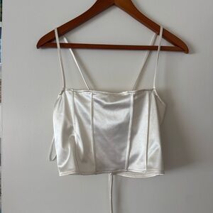 Satin Top with Lace Up Back